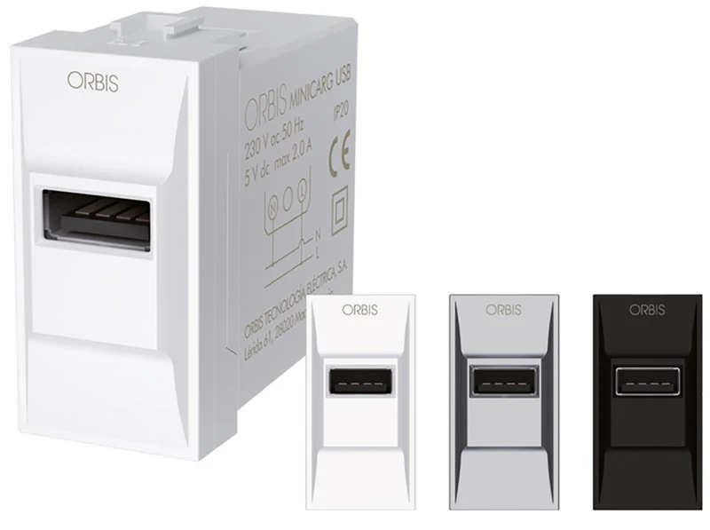 Presa USB da Incasso Orbis Minicarg 5VDC 2,1A – OB140602