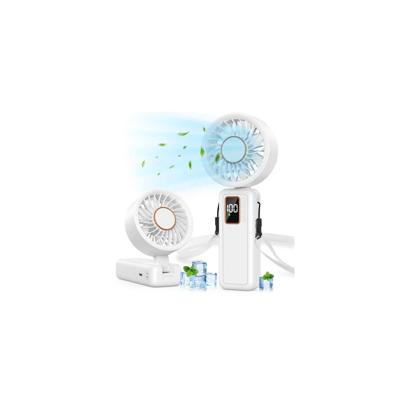 Ventilatore Portatile, 6000mAh Batteria, 5 Velocità Ventilatore USB con LCD Display, 120° Pieghevole Ventilatore da Tavolo, 3 in 1 Mini Ventilatore per Ufficio, Camera da Letto, Viaggi e All’aperto