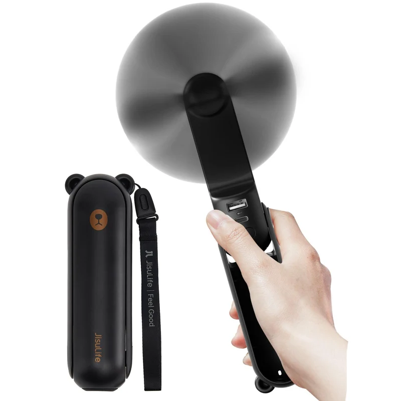 JISULIFE Ventilatore portatile con Powerbank da 4500 mAh,autonomia massima di 46 ore,ventola tascabile alimentata a batteria,ventola personale pieghevole alimentata tramite USB,3 velocità-Nero