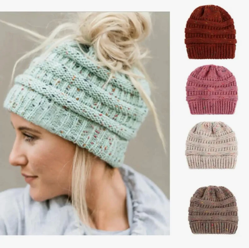 H&B CONFETTI PONYTAIL BEANIES