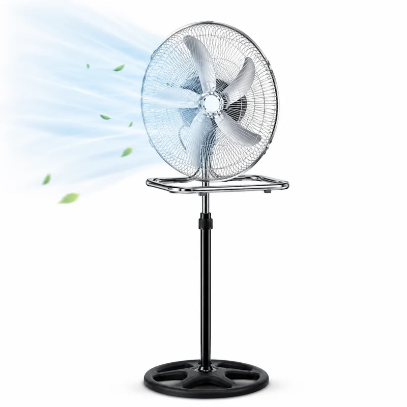Ventilatore 3 in 1 da Terra e Tavolo Cromato, Oscillazione Automatica, Altezza Regolabile, Potente e Silenzioso.