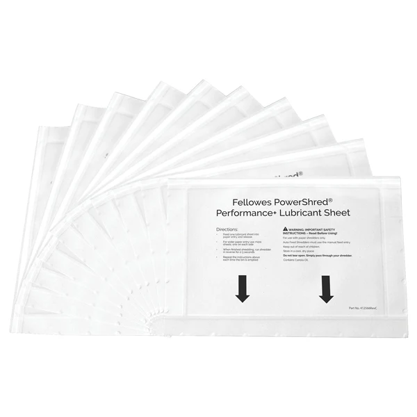 Foglio lubrificante Performance - per distruggidocumenti - Fellowes - conf. 10 pezzi