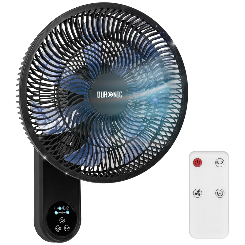 Duronic FN12 BK Ventilatore da Parete 34 cm, Telecomando, 50W, Oscillante | 3 velocità, Ventola con timer 1-7,5 h, silenzioso, controllo manuale o telecomando, cucina, camera, garage, ufficio, Nero