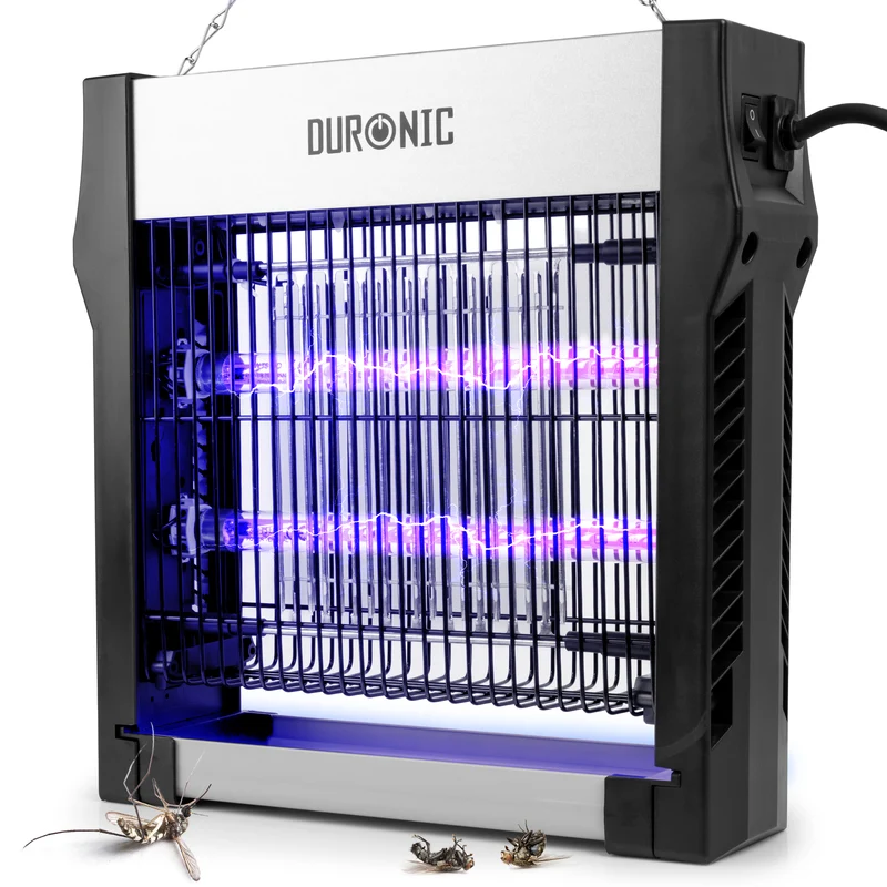 Duronic FK2X4 Lampada Antizanzare Elettrica UV-A 8W Zanzariera Elettrica | Doppia Lunghezza d'Onda UV Ammazza Mosche Elettrico da Interno con Vaschetta Estraibile e Catena per Casa, Cucina e Ufficio