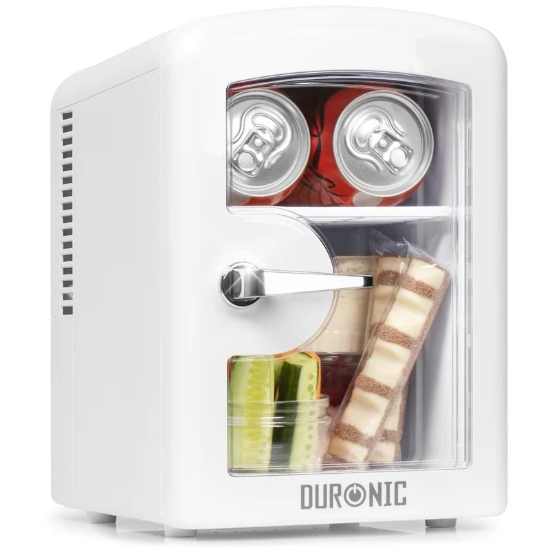 Duronic MFW4 WE Mini Frigo Portatile 4L Caldo Freddo Skincare Fridge per Cosmetici e Bevande Mini Cooler 6 Lattine AC/DC 12V Auto e 220V Casa Frigorifero Silenzioso per Camera Ufficio