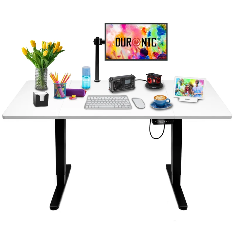 Duronic CD160 BW Scrivania Elettrica Regolabile in Altezza 160x60 cm Nera Bianco, Desk Motorizzato 72-118 cm, 3 Memorie, USB USB-C, Carico 70 kg, Postazione Ergonomica Ufficio Casa Smart Working