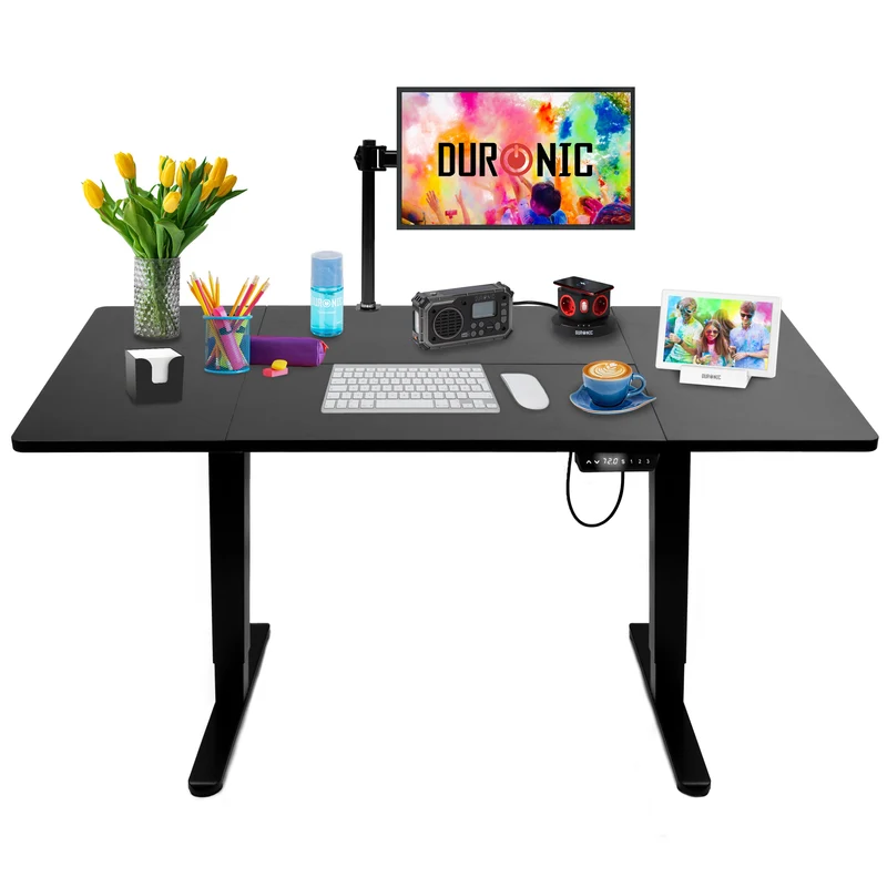 Duronic CD160 BK Scrivania Elettrica Regolabile in Altezza 160x60 cm Nera, Desk Sit Stand Motorizzato 72-118 cm, 3 Memorie, USB USB-C, Carico 70 kg, Postazione Ergonomica Ufficio Casa Smart Working