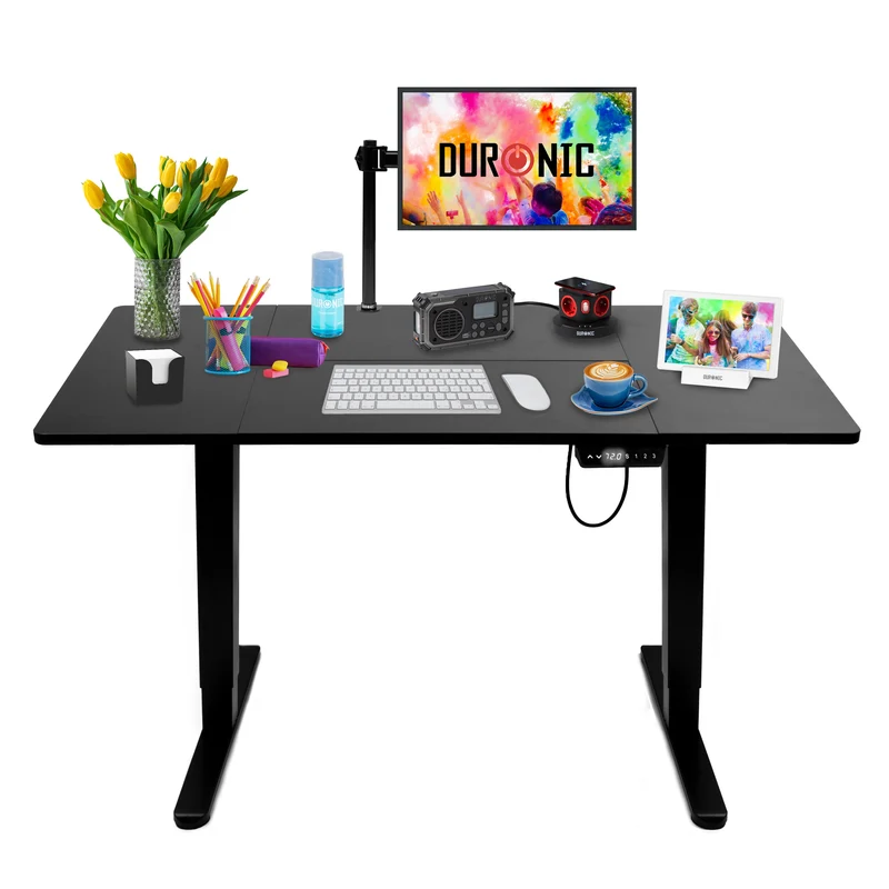 Duronic CD140 BK Scrivania Elettrica Regolabile in Altezza 140x60 cm Nera, Desk Sit Stand Motorizzato 72-118 cm con Memorie USB USB-C, Carico 70 kg, Postazione Ergonomica Ufficio Casa Smart Working