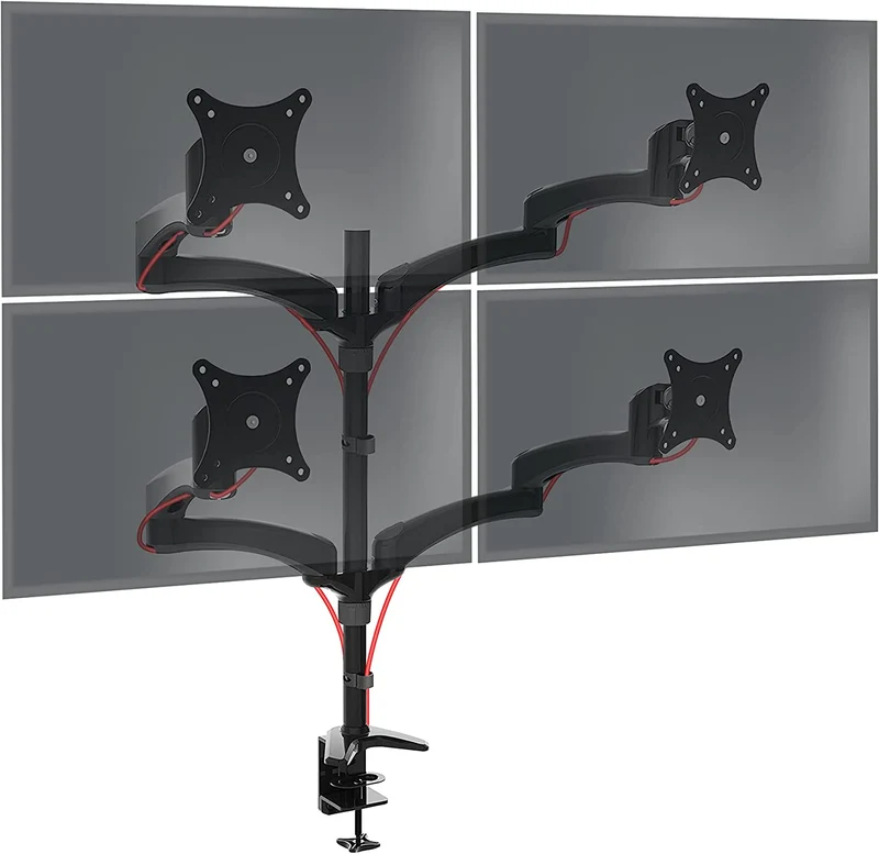 Duronic DM554 BK Braccio per 4 monitor da 15 a 27 pollici | Supporto schermi doppio | Inclinazione e altezza facilmente regolabile | VESA 75 100 | Supporto monitor ergonomico doppio articolato per PC