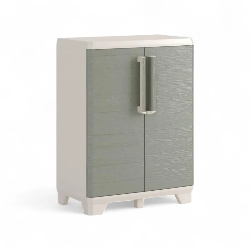 Armadio tuttopiani basso in resina resistente lucchettabile con 2 ante Linear Wood
