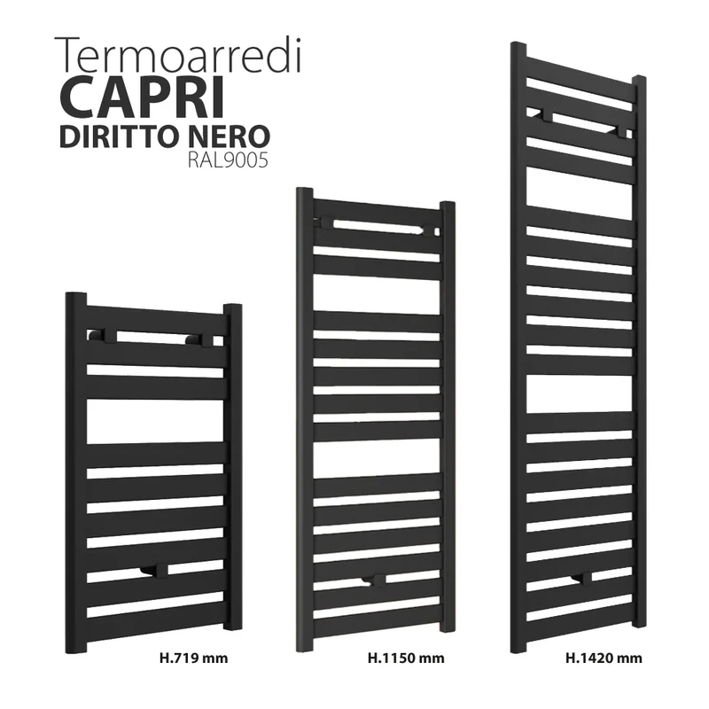 Termoarredo Capri Diritto Nero Opaco Ral 9005 719 X 500 Int.450