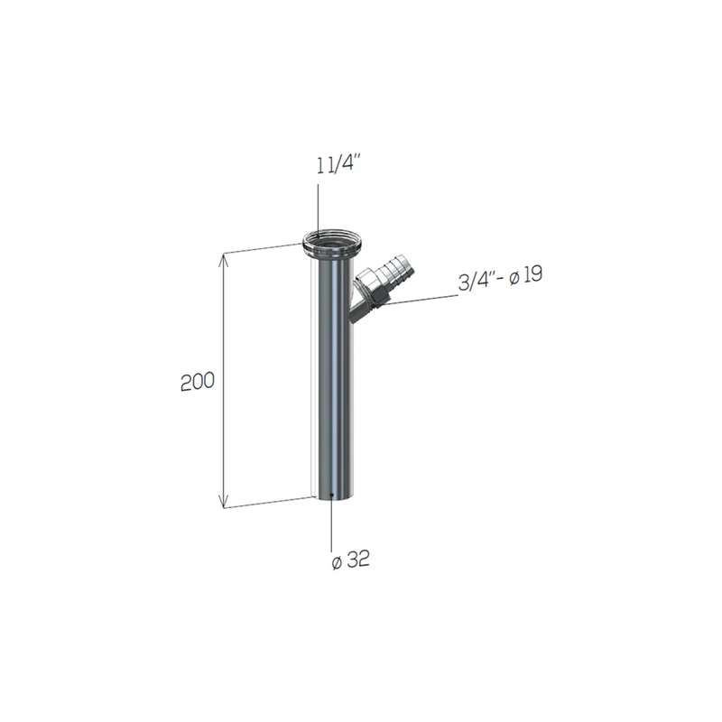 Tubo Con Battente E Attacco Lavatrice In Ottone 1"1/4 X 200 Mm