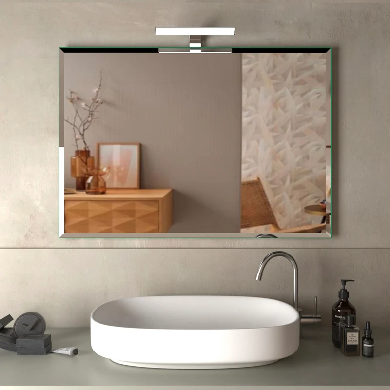 Specchio Filo Lucido Bisellato Con Lampada Led 100 X 70 Cm