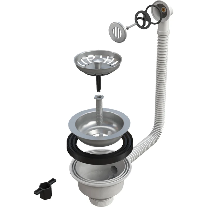 Piletta Canestro Per Lavello Inox Con Troppo Pieno A Griglia Tonda 1"1/2 X Ø110 Mm