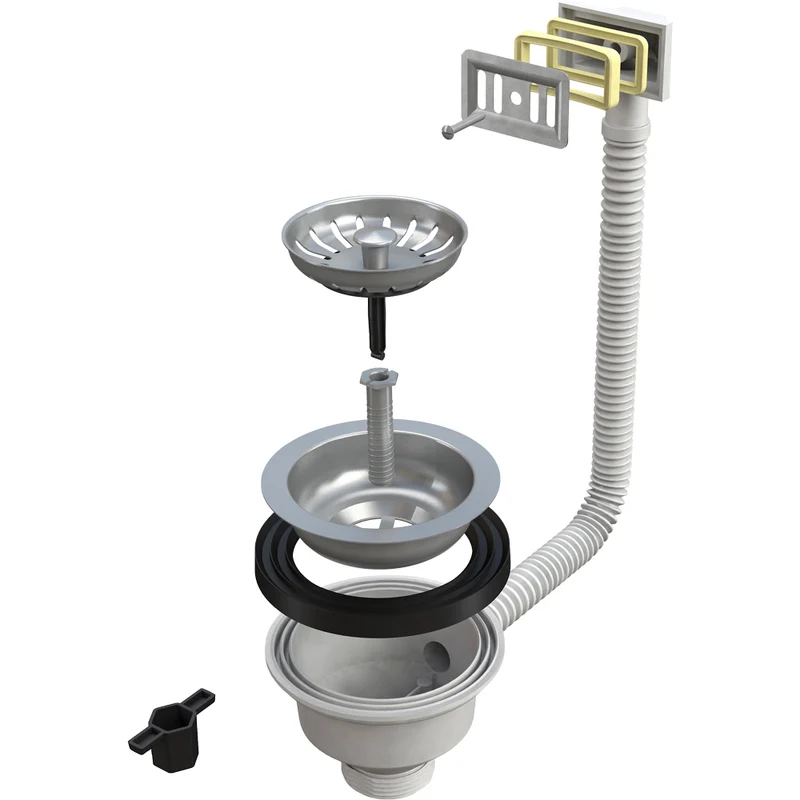 Piletta Canestro Per Lavello Inox Con Troppo Pieno A Griglia Rettangolare 1"1/2 X Ø110 Mm