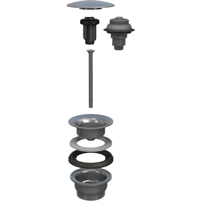 Piletta A Scatto Per Lavabo E Bidet In Acciaio Inox "Manitapi" Satinato Con Tappo Ø 63 Cromato