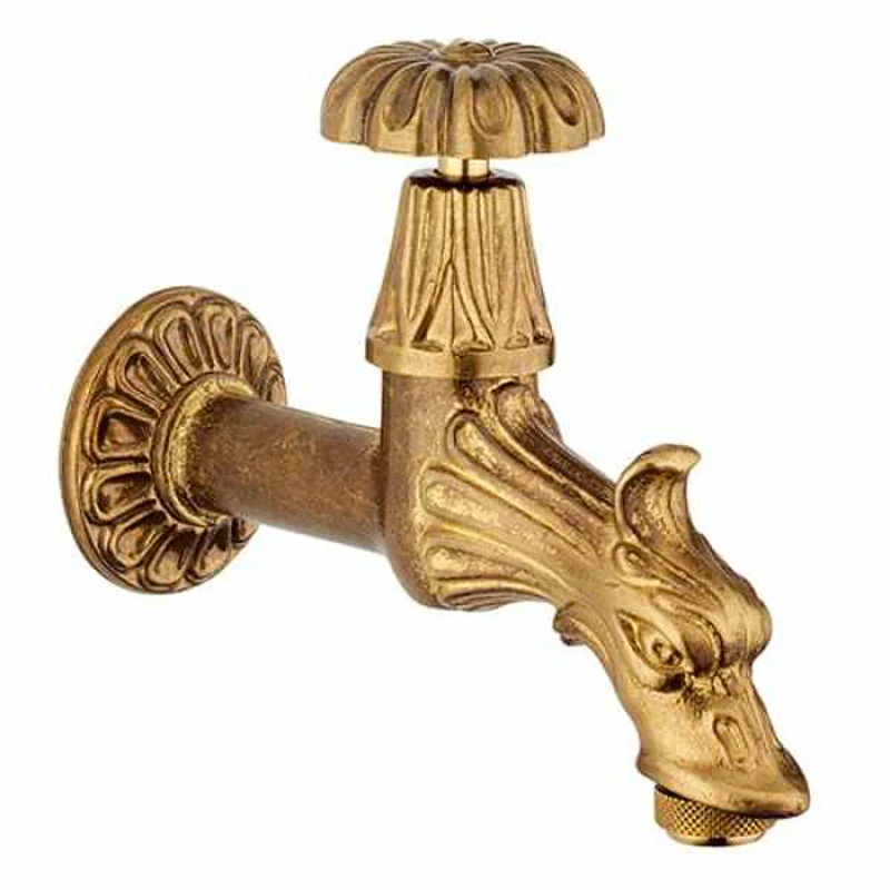 Rubinetto Artistico Per Fontana A Vitone Con Attacco Portagomma In Ottone Giallo 1/2" + Rosone