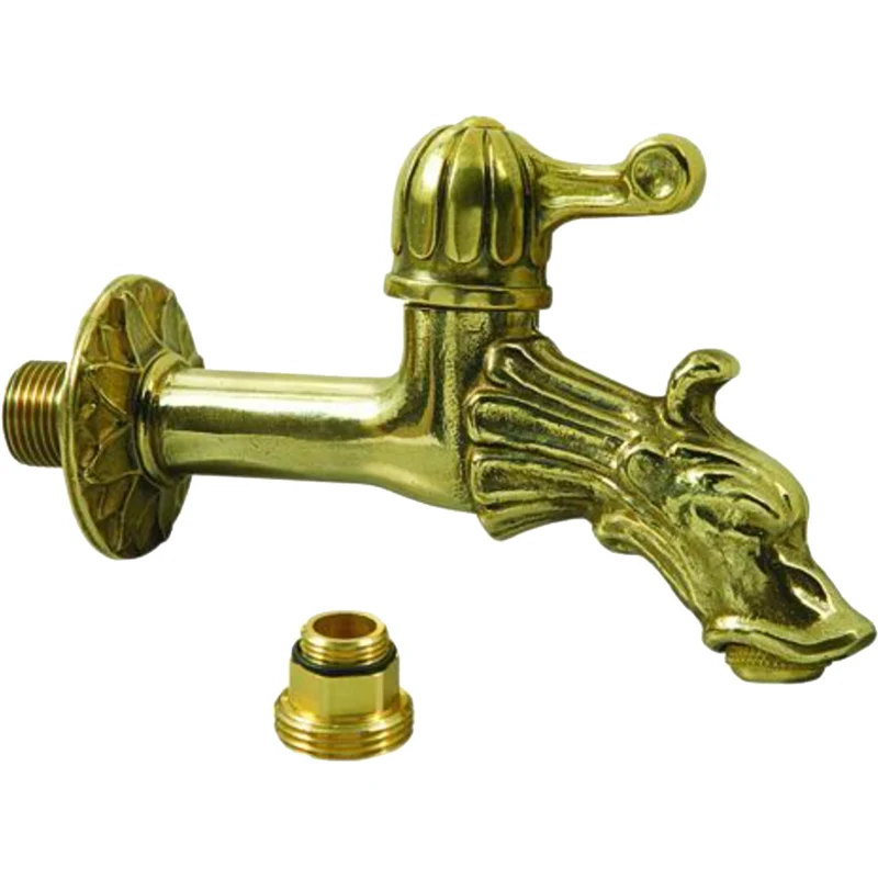 Rubinetto Artistico Per Fontana A Sfera Con Attacco Portagomma In Ottone Giallo Lucido 1/2" A Sfera