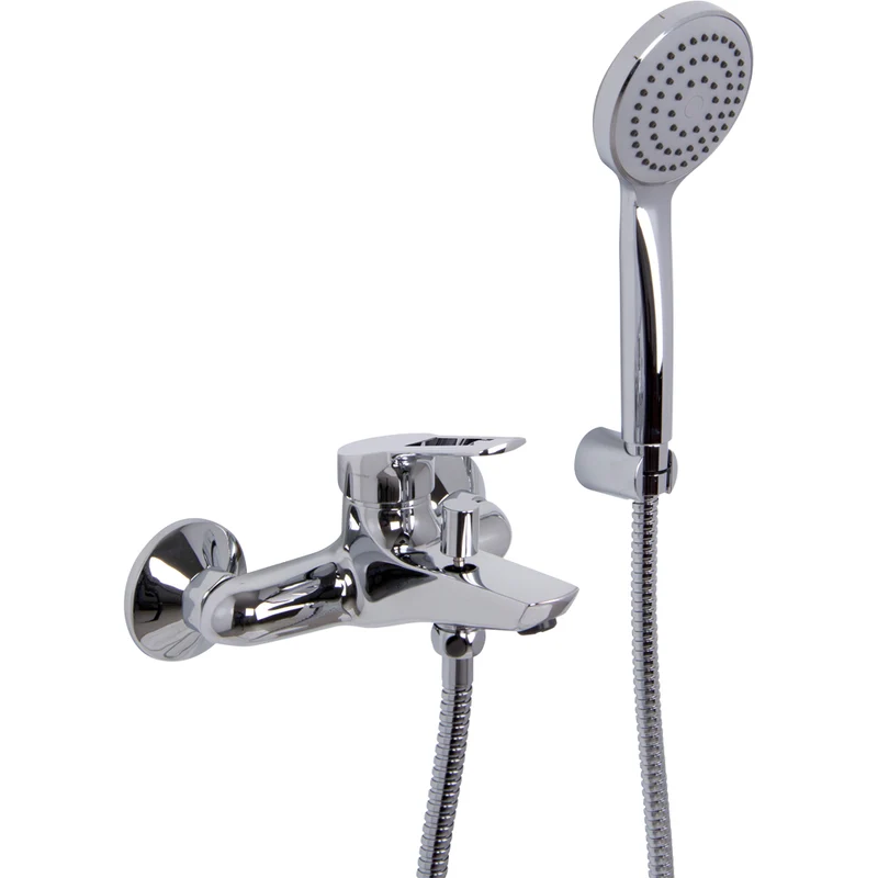 Miscelatore Vasca Esterno "Serie 4" Con Leva Aperta Cromo + Set Doccia