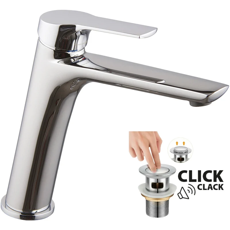 Miscelatore Lavabo Prolungato "Serie 4" Leva Chiusa Cromo + Piletta 1"1/4