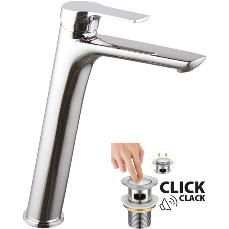 Miscelatore Lavabo Alto "Serie 4" Con Leva Chiusa Cromo + Piletta 1"1/4