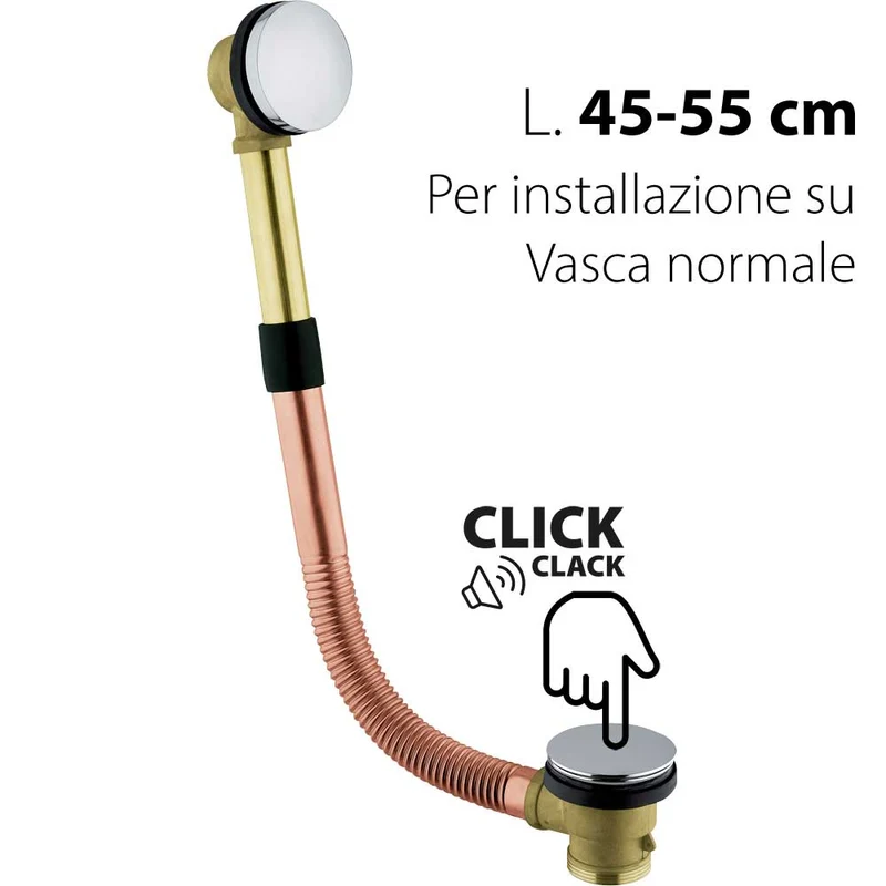 Colonna Di Scarico Vasca Con Tappo A Scatto In Ottone 1"1/2 Normale 45-55 Cm