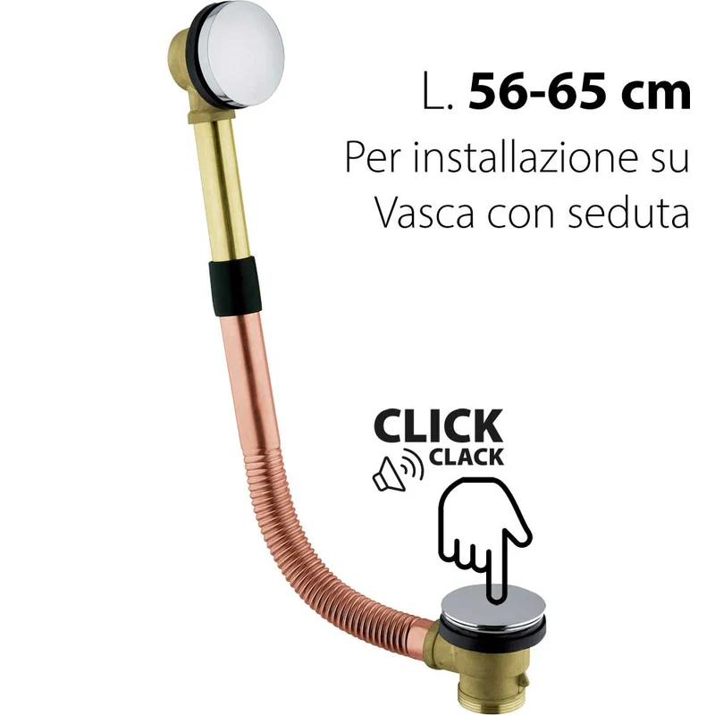 Colonna Di Scarico Vasca Con Tappo A Scatto In Ottone 1"1/2 A Sedile 56-65 Cm