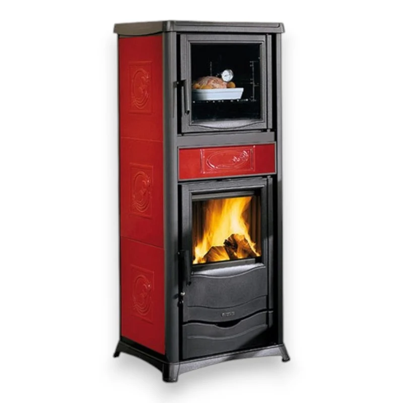 Stufa e forno a legna 13.5 Kw in ghisa 56x53.3xH136 cm rossa Nordica