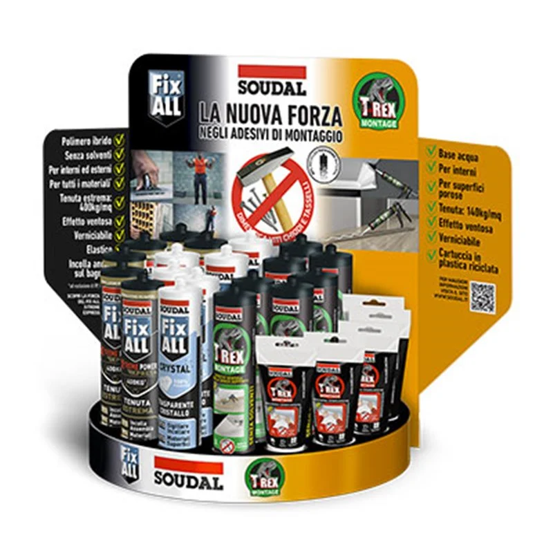 espositore da banco 'fix all vs t-rex' soudal 24 pezzi