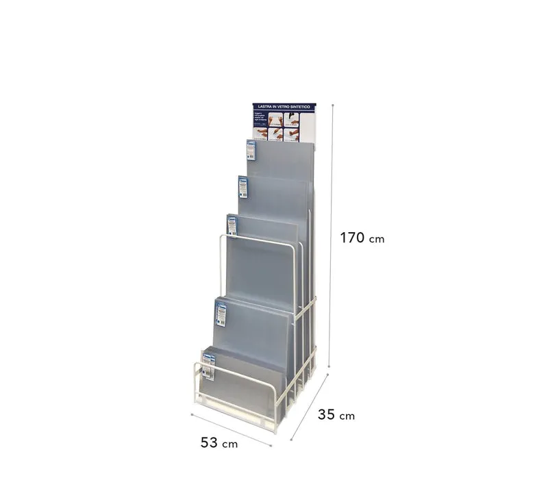 espositore mini per vetro sintetico cm 53x29x130h - 75 pezzi