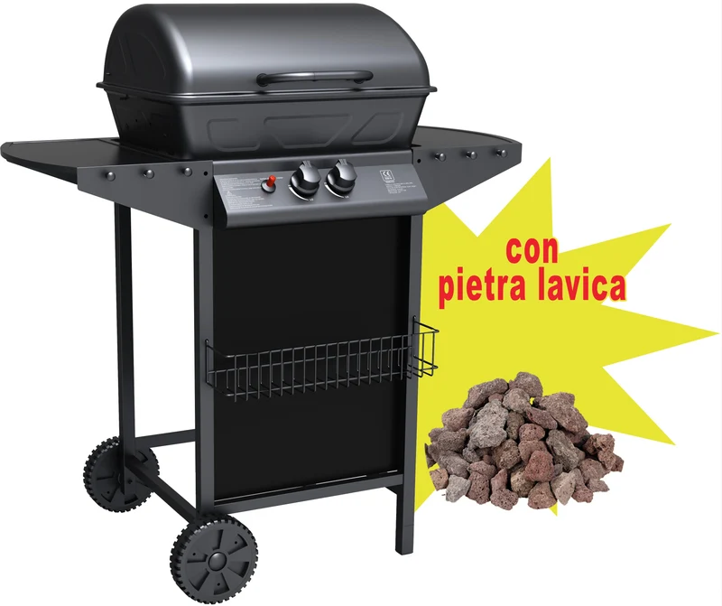 barbecue a gas due fuochi ideal star 'matera' con 2,5 kg di pietra lavica