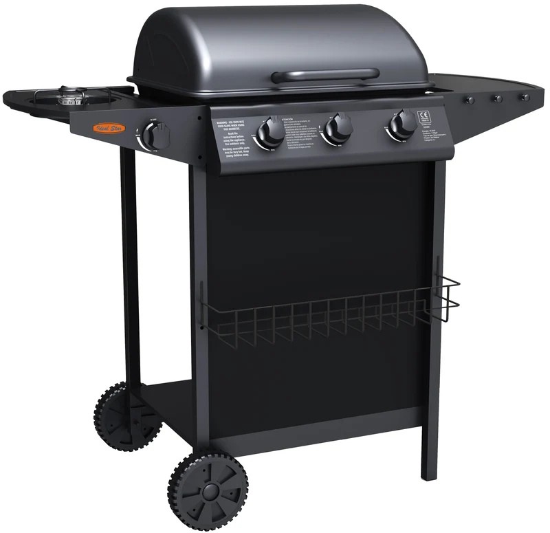 barbecue a gas tre fuochi ideal star con fornellone cm 104x55,4x97,7h