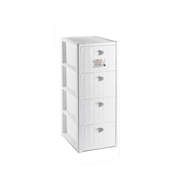 Cassettiera Elegance Slim bianca con 4 cassetti salvaspazio