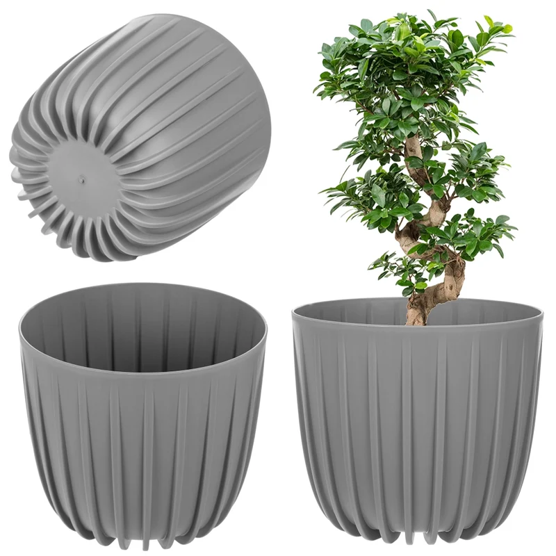 KADAX Vaso da fiori, coprivaso rotondo in plastica, 20 cm, supporto per fiori grigio