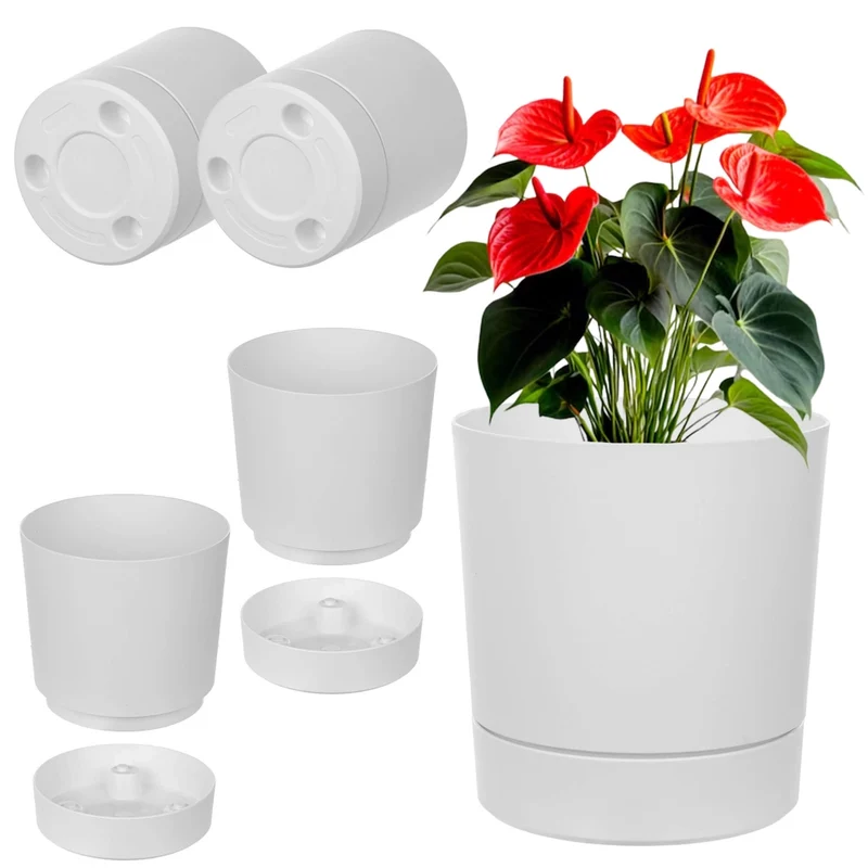 Vaso da fiori KADAX con coprivaso e sottovaso, rotondo, 20 cm, set da 2