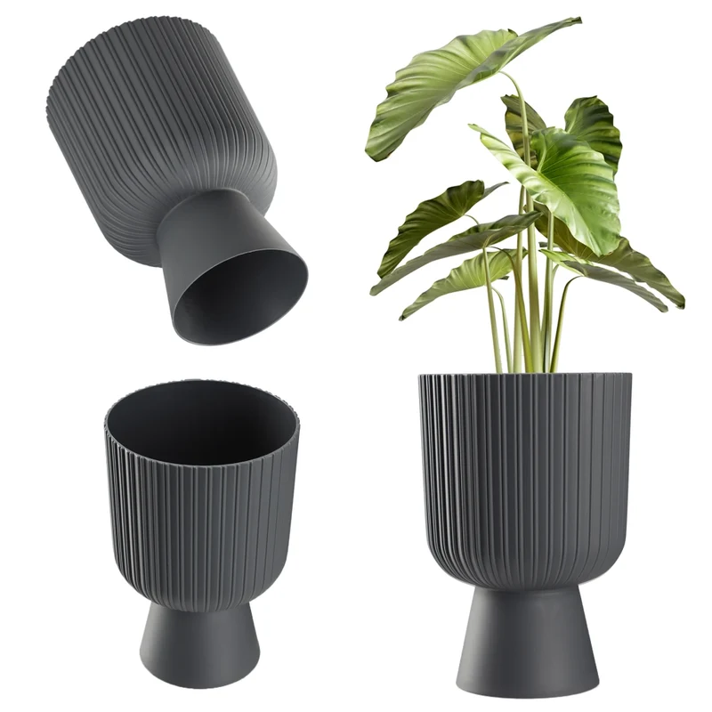 Vaso da fiori KADAX, vaso per piante da giardino, copertura in plastica, 18 cm, supporto per fiori, grigio