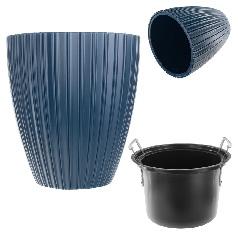 Vaso da fiori KADAX 40 cm, coperchio, inserto, vaso da fiori in plastica blu