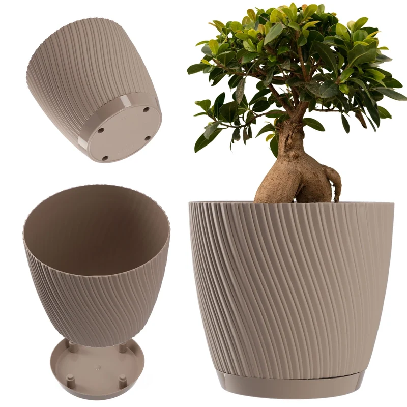 Vaso da fiori KADAX con supporto, coperchio, ciotola rotonda, 27 cm, marrone