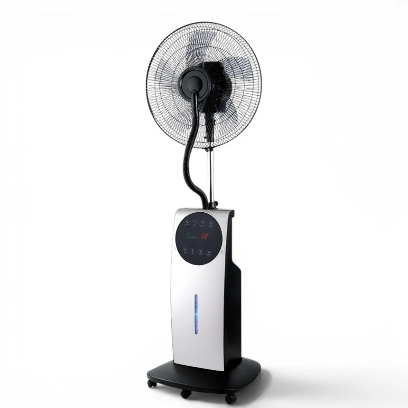 Ventilatore multifunzione a 3 pale con ruote e nebulizzatore 90W display led Nebuly
