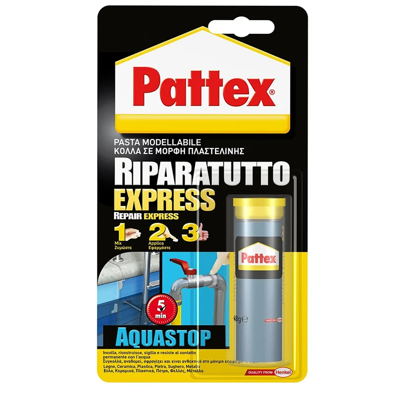 adesivo epossidico 'riparatutto express acquastop' pattex 48 gr