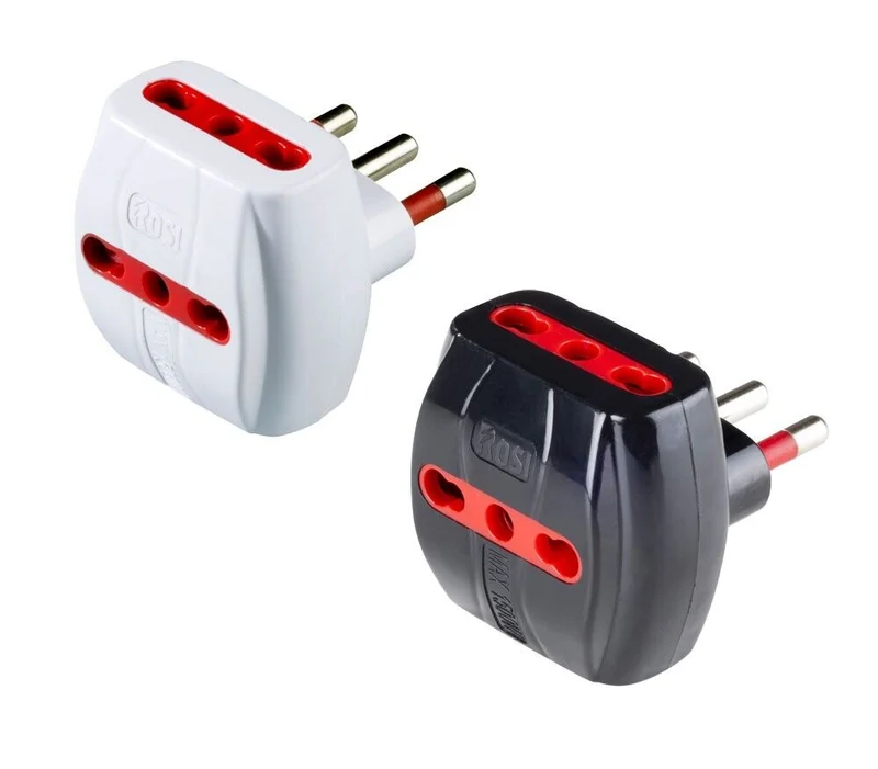 adattatore triplo con protezione 10a rosi 2p+t - prese 10/16a 2p+t, col. bianco