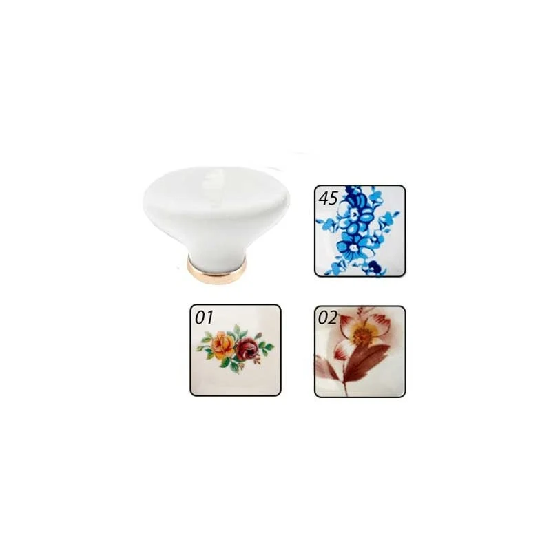 pomolo per mobili in ceramica 'p02' 24x34 mm - bianco decoro 45