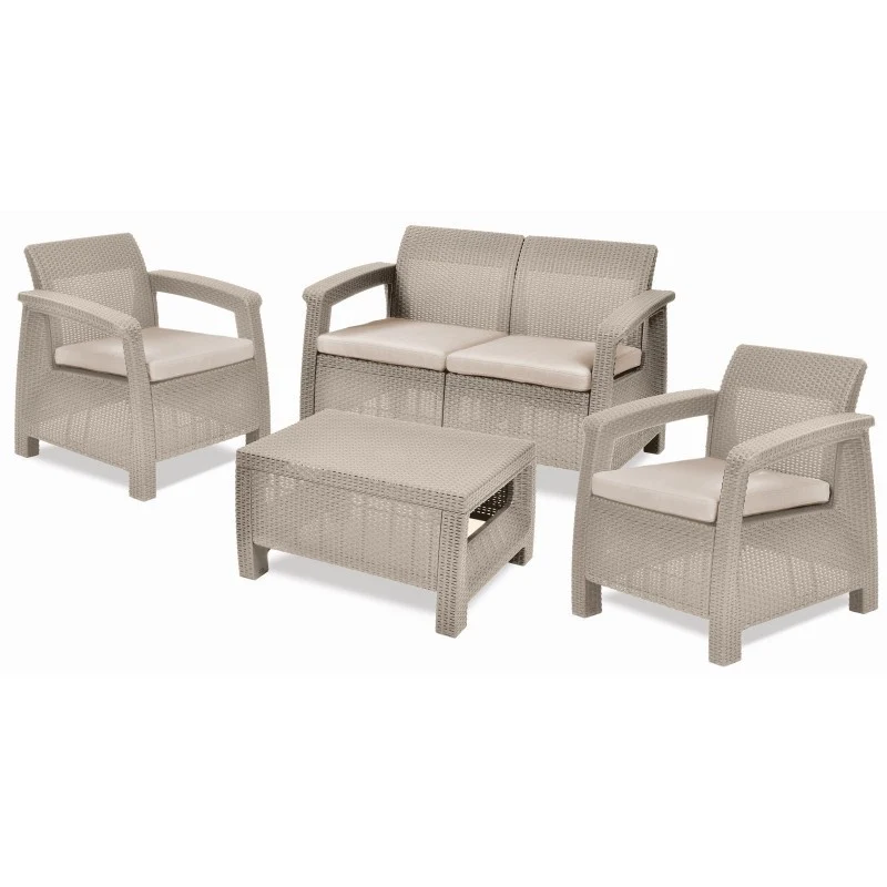 Keter set lounge Coufù da giardino in rattan cappuccino con divano, 2 poltrone e tavolino