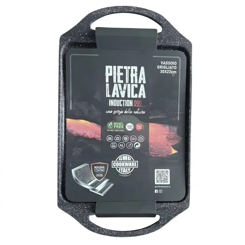 Vassoio grigliato GMD Cookware in pietra lavica 36 x 22 cm per induzione