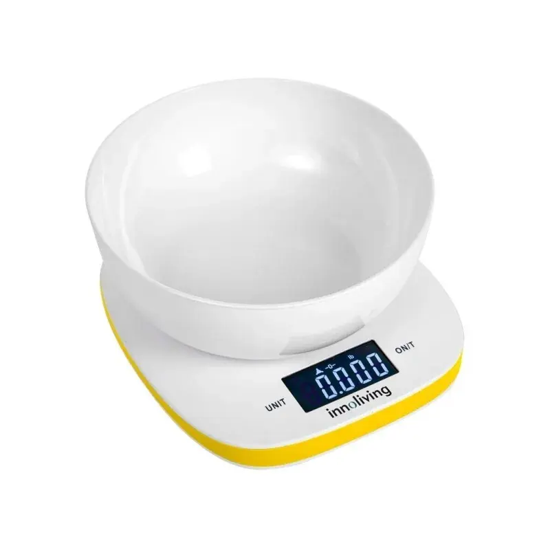 Bilancia digitale da cucina con ciotola 5 Kg display LCD retroilluminato gialla