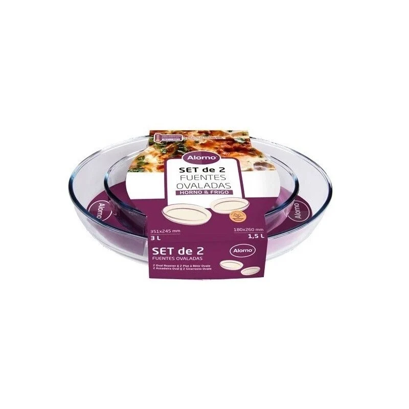 Set 2 casseruole pirofile ovali in vetro per forno e frigo