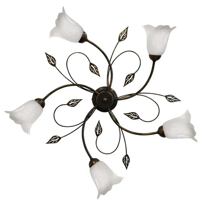Plafoniera Teresa 5 luci E14 marrone/oro con vetro spugnato bianco