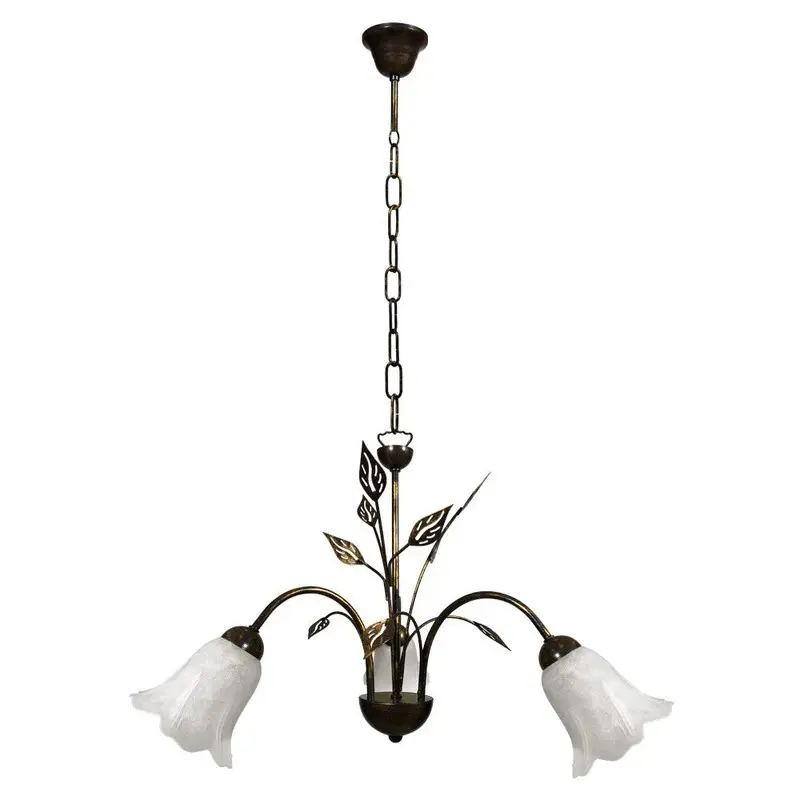Lampadario Teresa 3 luci E14 marrone/oro con vetro spugnato bianco