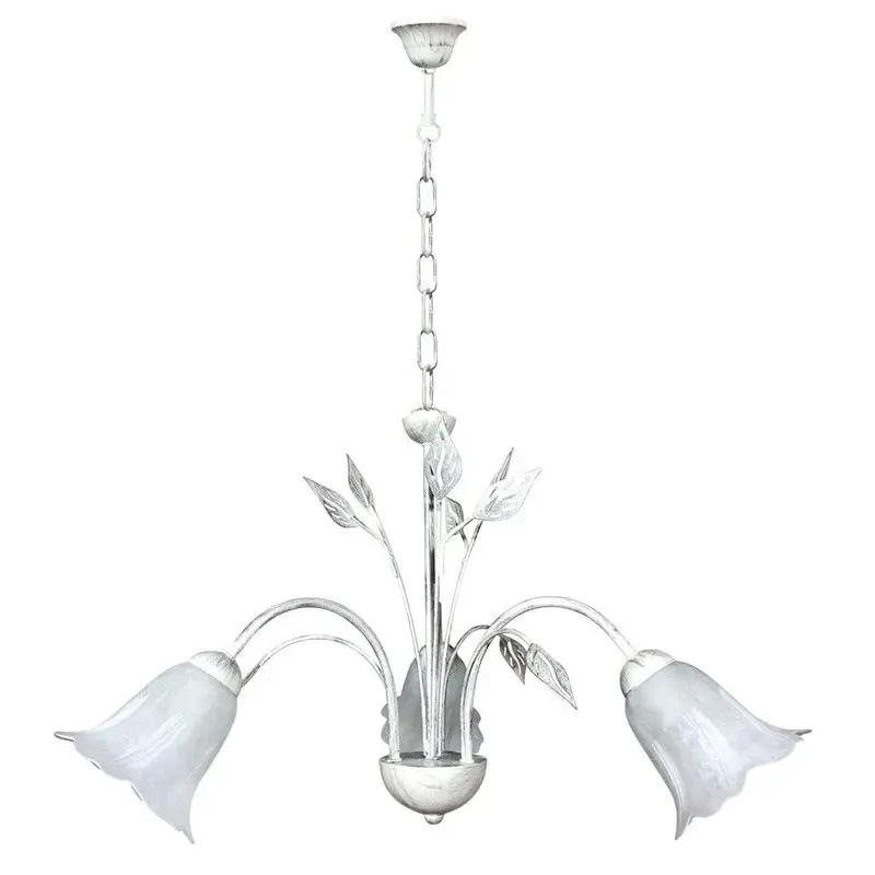 Lampadario Teresa 3 luci E14 bianco/argento con vetro spugnato bianco