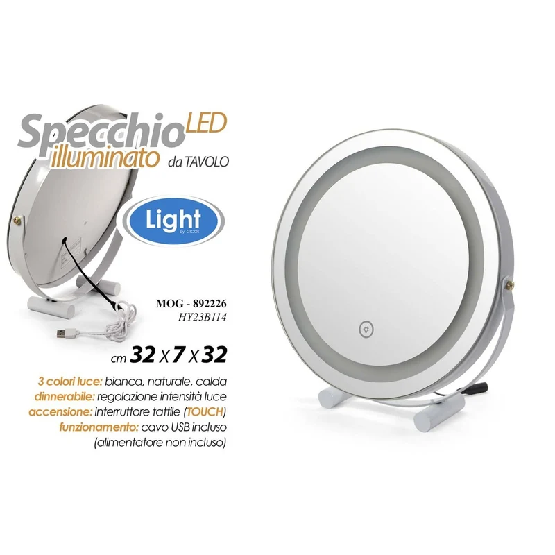Specchio tondo con LED Ø 32x7 cm